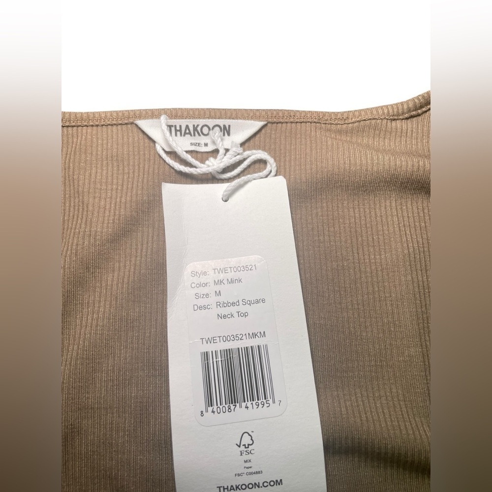 Thakoon Ribbed Brown Square Neck Long Sleeve Top Medium NWT $195 Retail - Picture 5 of 6